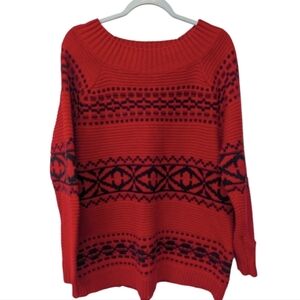 Chaps XL boat neck tunic sweater red and black